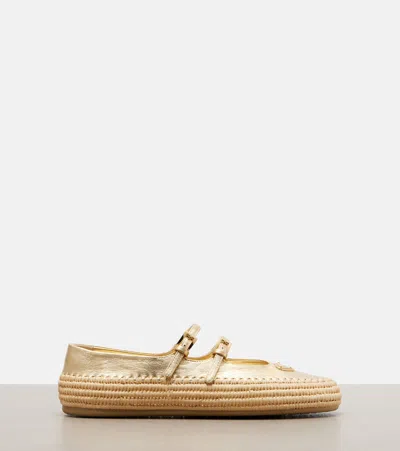 Prada Metallic Leather Espadrilles In Brown