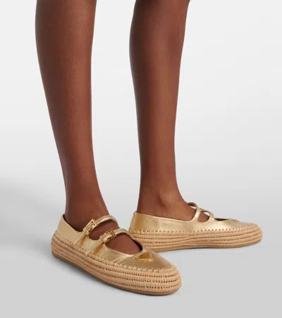 Prada Metallic Leather Espadrilles In Brown