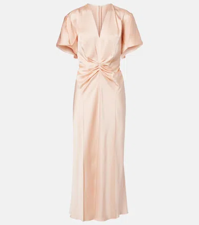 Victoria Beckham Eve Gathered-waist Satin Midi Dress In Pink