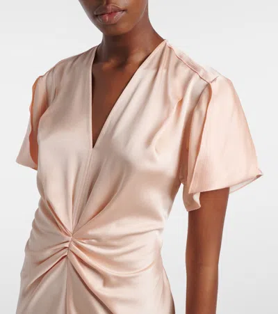 Victoria Beckham Eve Gathered-waist Satin Midi Dress In Pink