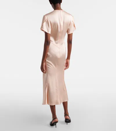 Victoria Beckham Eve Gathered-waist Satin Midi Dress In Pink