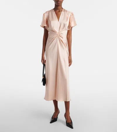 Victoria Beckham Eve Gathered-waist Satin Midi Dress In Pink
