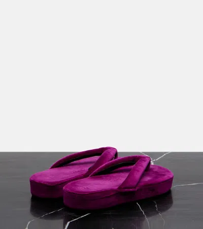 Balenciaga Jet Lag Stretch Velvet Platform Thong Sandals In Purple