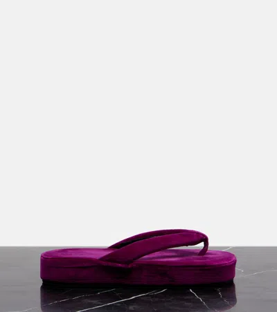 Balenciaga Jet Lag Stretch Velvet Platform Thong Sandals In Purple