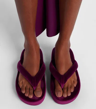Balenciaga Jet Lag Stretch Velvet Platform Thong Sandals In Purple