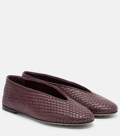 Bottega Veneta Women Rosa Flat Leather Ballerinas With Intrecciato Motif In Brown
