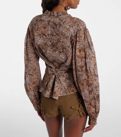 Isabel Marant Celeny Printed Cotton Voile Blouse In Brown