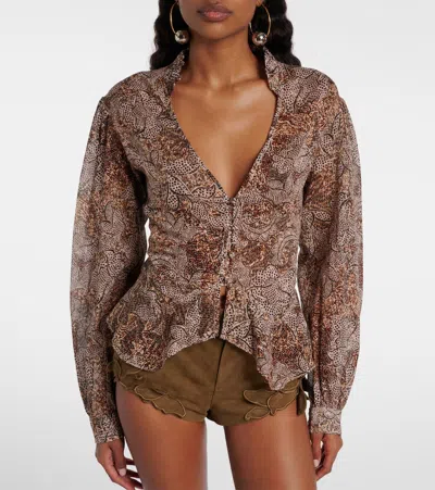 Isabel Marant Celeny Printed Cotton Voile Blouse In Brown