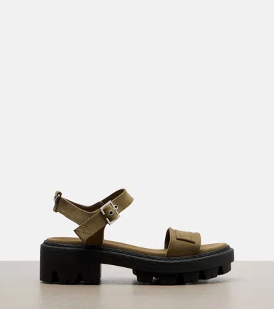Prada Platform Sandals Ankle Strap Canvas Upper In Green