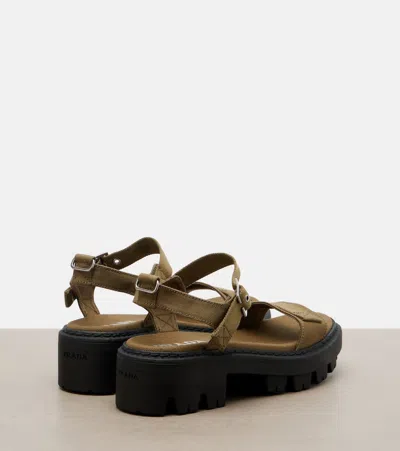 Prada Platform Sandals Ankle Strap Canvas Upper In Green