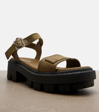 Prada Platform Sandals Ankle Strap Canvas Upper In Green