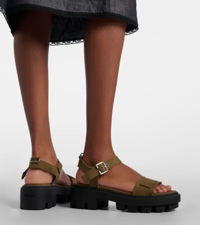 Prada Platform Sandals Ankle Strap Canvas Upper In Green