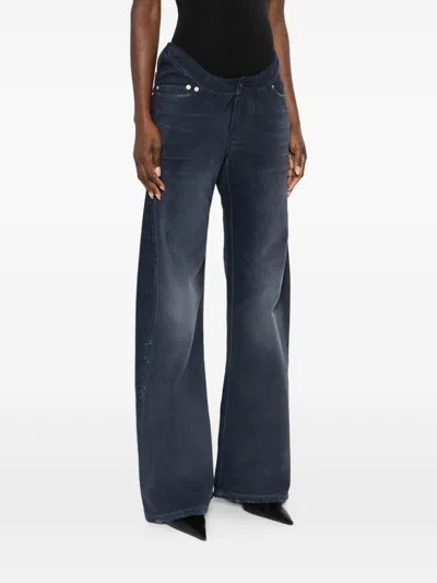 Balenciaga Women Blue Five-pocket Jeans With Curved Waist And Faded Effect In Cotton Woman In Blue