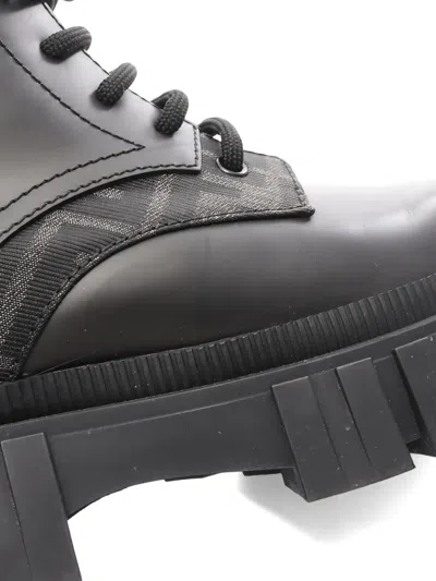 Pre-owned Fendi 2000s Pattern Side Zip Boots In Black