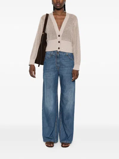 Brunello Cucinelli Women Blue Jeans With Five-pocket Design And Patch Logo On The Back In Denim Woma In Blue