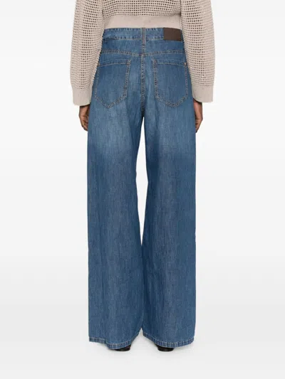 Brunello Cucinelli Women Blue Jeans With Five-pocket Design And Patch Logo On The Back In Denim Woma In Blue