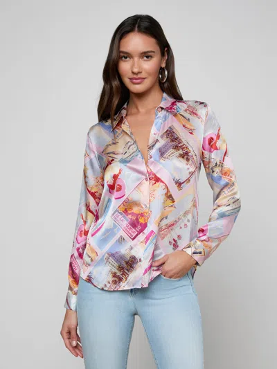 L'agence Tyler Postcard-print Silk Blouse In Multi