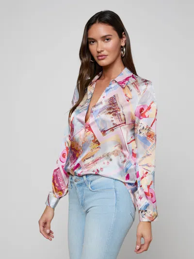 L'agence Tyler Postcard-print Silk Blouse In Multi