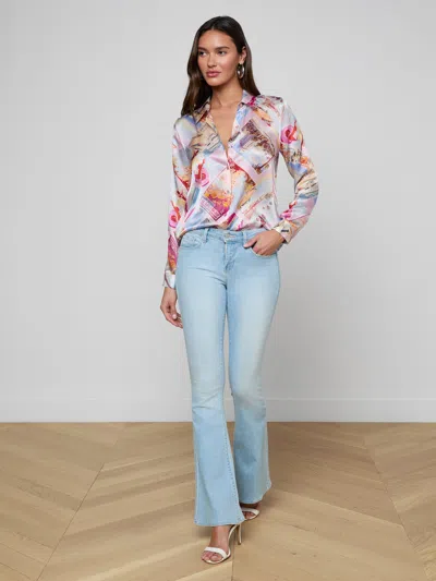 L'agence Tyler Postcard-print Silk Blouse In Multi