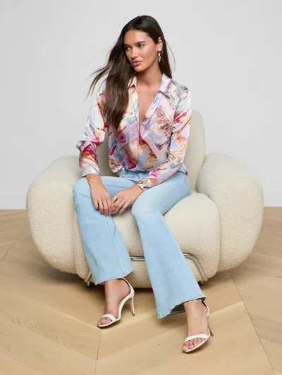 L'agence Tyler Postcard-print Silk Blouse In Multi