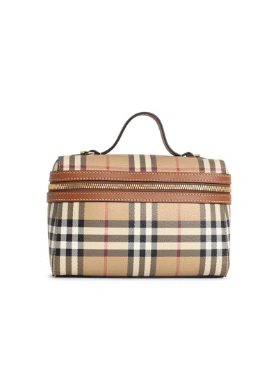 Burberry Women Beige Crossbody Bag With Adjutable And Removable Shoulder Strap And All-over Check Mo In Nude