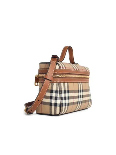 Burberry Women Beige Crossbody Bag With Adjutable And Removable Shoulder Strap And All-over Check Mo In Nude