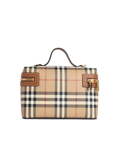 Burberry Women Beige Crossbody Bag With Adjutable And Removable Shoulder Strap And All-over Check Mo In Nude