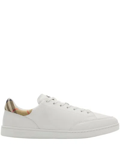 Burberry White Calf Leather Bos Taurus Low Top Sneakers
