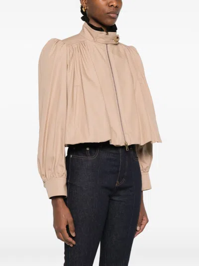 Chloé Ruffled Boule Jacket In Cotton Canvas In Neutral