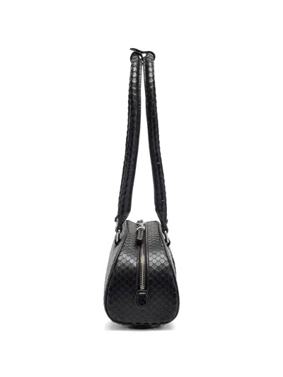 Diesel Elongated Bowling Dome Shoulder Bag In Smooth Black Leather