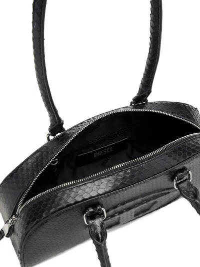 Diesel Elongated Bowling Dome Shoulder Bag In Smooth Black Leather