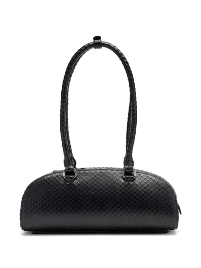 Diesel Elongated Bowling Dome Shoulder Bag In Smooth Black Leather