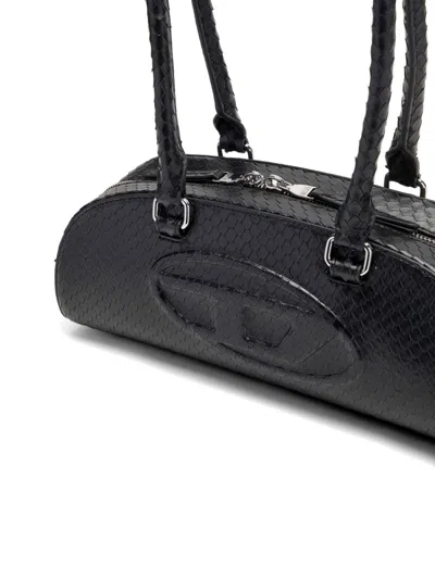 Diesel Elongated Bowling Dome Shoulder Bag In Smooth Black Leather