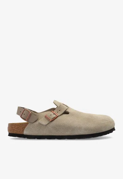Birkenstock Closed-toe Sandals With Adjustable Strap And Cork Footbed In Gray
