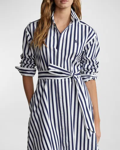 Polo Ralph Lauren Stripe Long Sleeve Cotton Shirtdress In White
