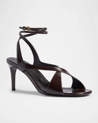 Khaite Liria Leather Crisscross Wrap Ankle-strap Sandals In Brown