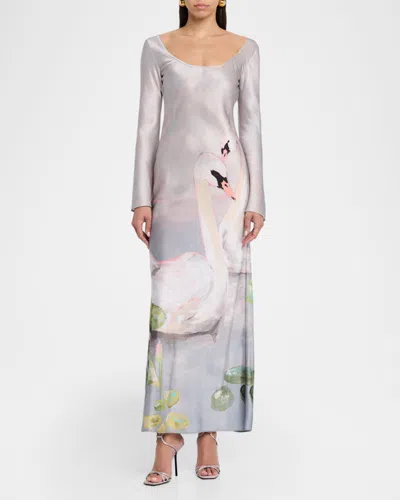 Acler Callaly Satin Maxi Dress In Purple