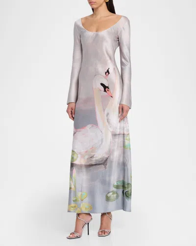 Acler Callaly Satin Maxi Dress In Purple