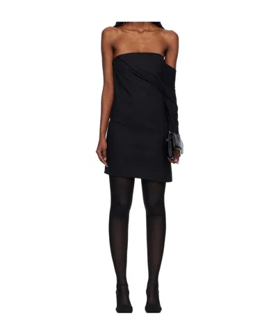 Courrèges Draped Polywool Bustier Dress In Black