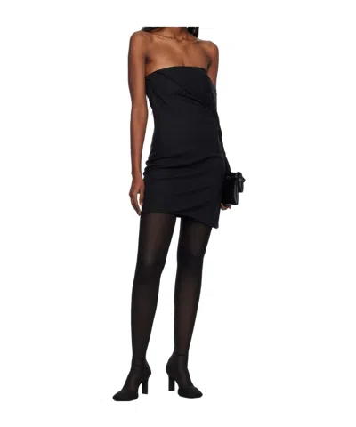 Courrèges Draped Polywool Bustier Dress In Black