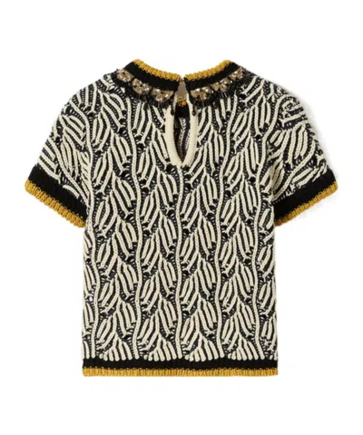 La Doublej Patterned Beaded Top In Multi