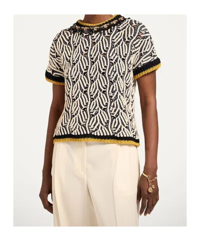 La Doublej Patterned Beaded Top In Multi