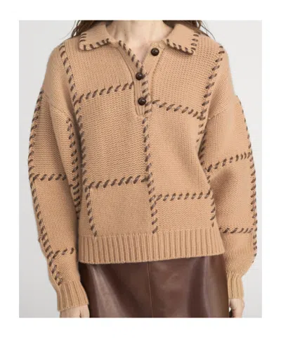 Frame Wool Blend Oversize Sweater Ribbed Cuffs Hem In Brown