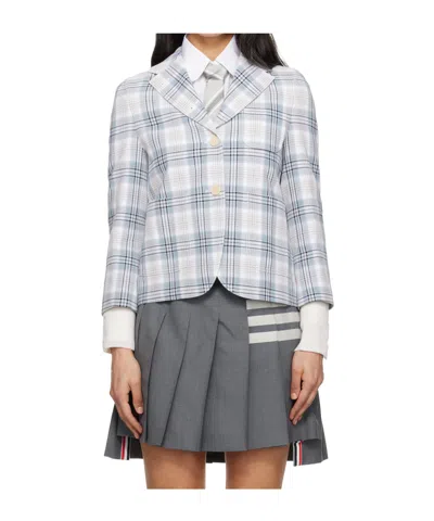 Thom Browne Short Plaid Blazer In Blue