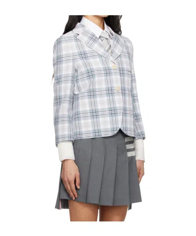 Thom Browne Short Plaid Blazer In Blue
