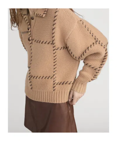 Frame Wool Blend Oversize Sweater Ribbed Cuffs Hem In Brown