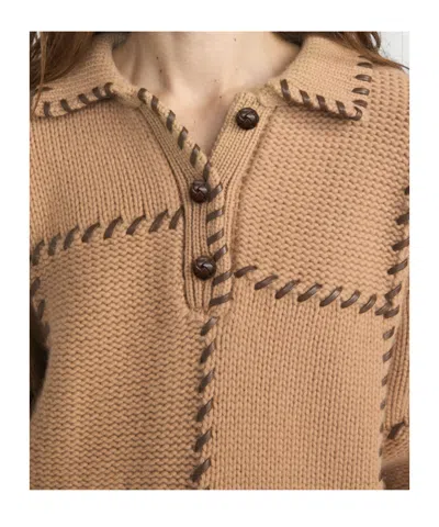 Frame Wool Blend Oversize Sweater Ribbed Cuffs Hem In Brown