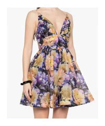 Zimmermann Luna Gathered Floral-print Linen And Silk-blend Mini Dress In Multi