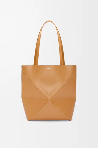 Loewe Medium Puzzle Fold Tote In Shiny Leather Skin For Woman In Brown