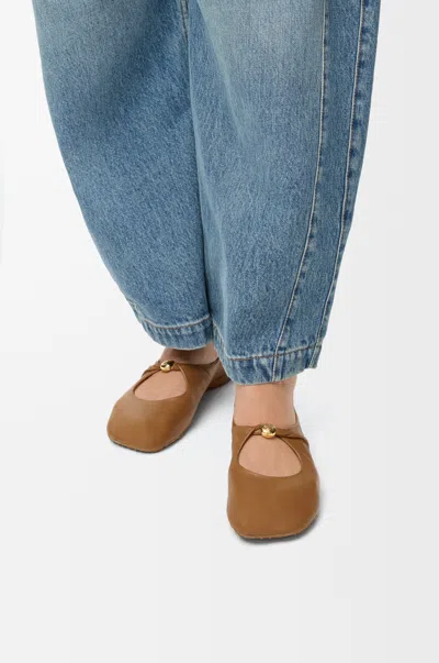 Loewe Women Camel Nappa Leather Pebble Ballerinas In Brown